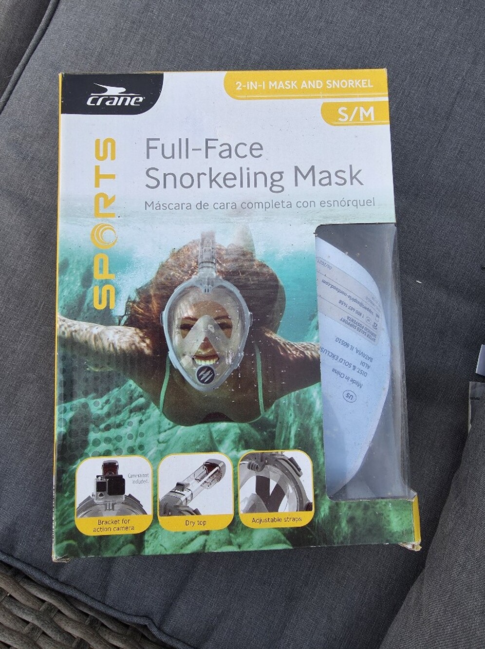 Crane Sports Full Face Snorkeling Mask S/M 180° Panoramic View Action